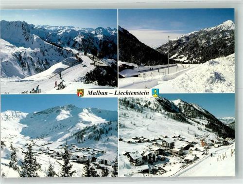 9497 Malbun Foto AK Winter Sareiserjoch Eisplatz Augustenberg Rodelbahn Hotel