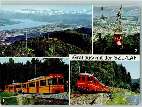 8134 Adliswil - Höhenwanderung Grat aus Ueltiberg Felsenegg SZU Uetlibergstrecke mit Blick auf See und Alpen LAF Luftseilbahn Adliswil Felsenegg mit Stadt Adliswil SZU Sihltalstrecke