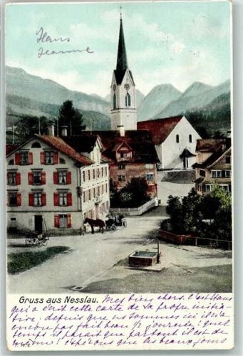 9650 Nesslau 1912 - Gruss Kirche Kutsche Brunnen