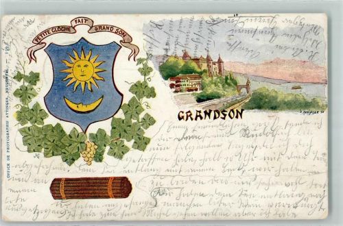 1422 Grandson 1901 Gebrauchsspuren Wappen Reben sign Künstlerkarte