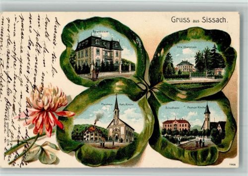 4450 Sissach 1906 BOAKC Lithographie Prägedruck Sparkasse Schulhaus Villa Ebenrain