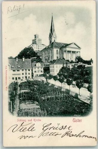 8610 Uster 1902 Relief AK Schloss Kirche