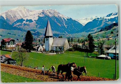 3792 Saanen - Ackerpferde Pflug Kirche