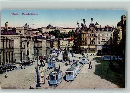 8000 Zürich - Bahnhofsplatz Tram Oldtimer Pferdekutschen