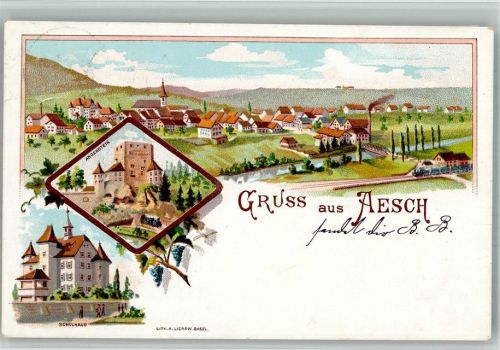 4147 Aesch BL 1898 BOAKC Eisenbahn Schloss Angenstein Schulhaus