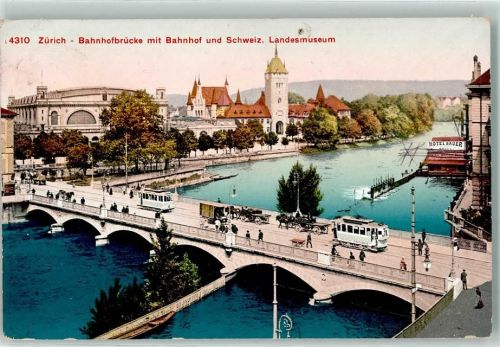 8000 Zürich 1912 - Bahnhof Bahnhofbrücke Straßenbahnen Landesmuseum