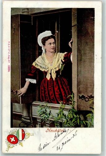 1906 - Neuenburger Trachtenfrau am Fenster