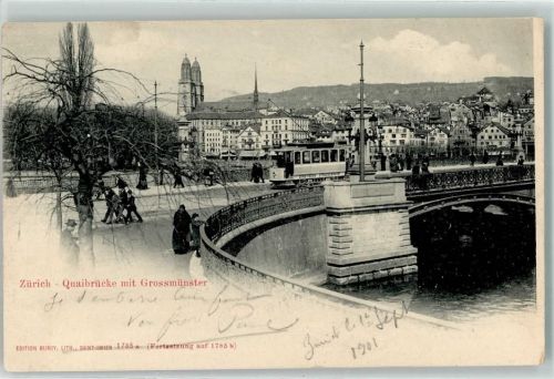 8000 Zürich 1901 - Quaibrücke Grossmünster Tram