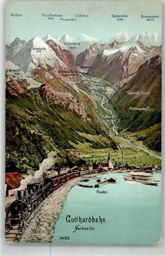 6454 Flüelen Foto AK Eisenbahn Gotthardbahn