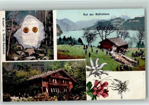 6441 Rütli - Auf der Rütliwiese Krauer und Greith-Denkmal Rütlihaus