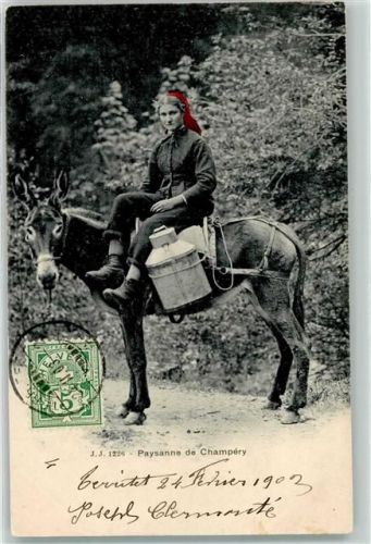 1874 Champéry 1903 - Bäuerin auf Maulesel