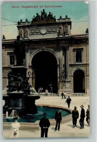 8000 Zürich 1912 - Hauptbahnhof mit Escherbrunnen