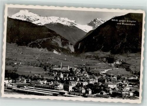 3900 Brig 1955 Foto AK Bahnhof Blick gegen Simplon Wasenhorn
