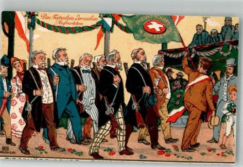 Künstlerkarte Das Fähnlein der sieben Aufrechten Freundesbund von 7 Handwerkern aus Zürich