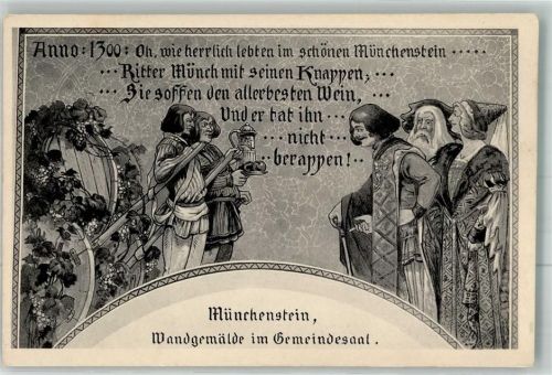 4142 Münchenstein - Rathaus Gemeindesaal Gemälde Anno 1300 Wein