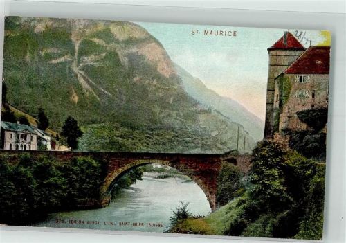 1890 St-Maurice Lithographie Brücke