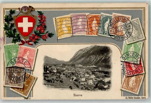 3960 Sierre Prägedruck Bireifmarken Lithographie