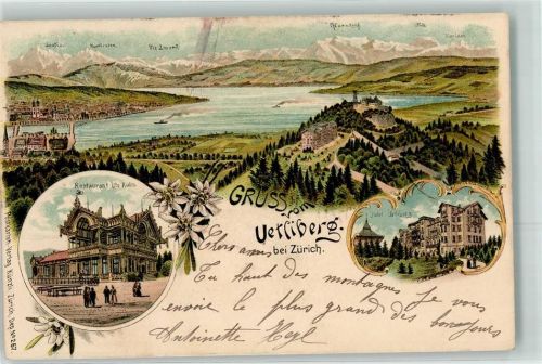 8143 Uetliberg 1901 Lithographie Gasthaus Uto Kulm Hotel Künzli Zürich Dep. No. 267