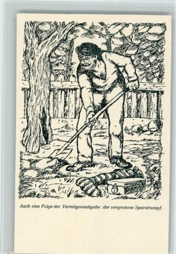 Karikatur - Vermögensabgabe , vergrabener Sparstrumpf