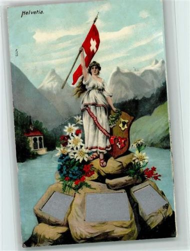 Helvetia Edelweiß Fahne Wappen Helvetia Lithographie