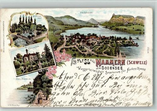 8265 Mammern 1898 BOAKC Lithographie Schwanenteich Park Promenade Sanatorium für Nerven Kranke