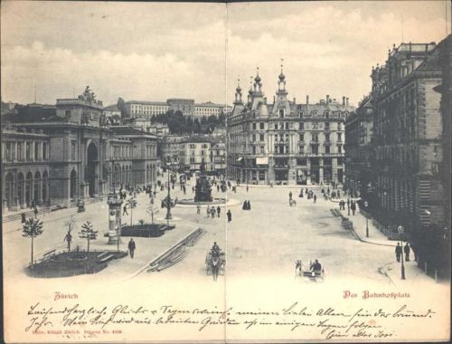 8000 Zürich 1898 Klapp AK Bahnhofsplatz Litfaßsäule