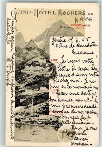 1824 Caux 1905 Lithographie Grand Hotel Rochers de Naye