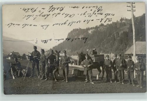 7130 Ilanz 1908 Privatfoto AK Soldaten Packpferd Gewehre Ort lt. Stempel