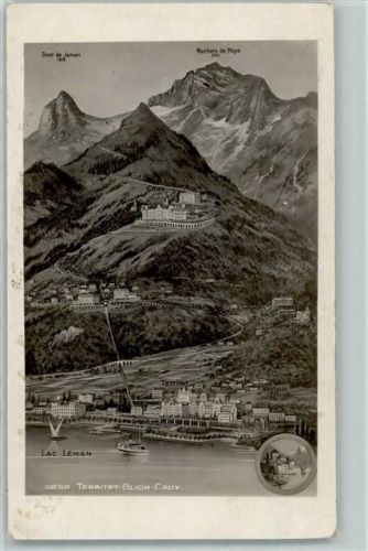 1820 Territet Gebrauchsspuren Vogelschau Caux Rochers de Naye Dent de Jaman