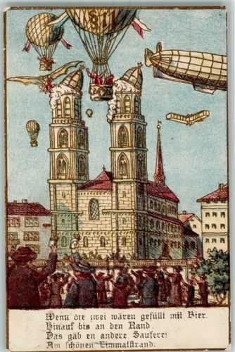 8000 Zürich 1909 Gebrauchsspuren Ballon Zeppelin Lithographie AK