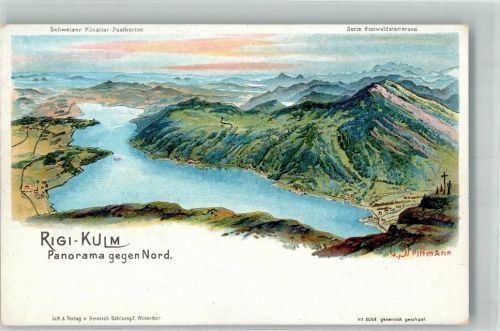 Rigi Kulm Lithographie sign. Steinmann, C. Panorama gegen Nord