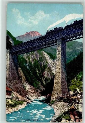 6474 Amsteg 1910 - Viadukt Gotthardbahn Windgälle Dampflok