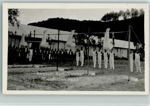 4310 Rheinfelden 1935 Foto AK Aargauer Kant. Turnfest Reck Männer
