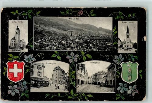 9450 Altstätten SG Gebrauchsspuren kath. Kirche ev. Kirche Rathausplatz Marktgasse Tram