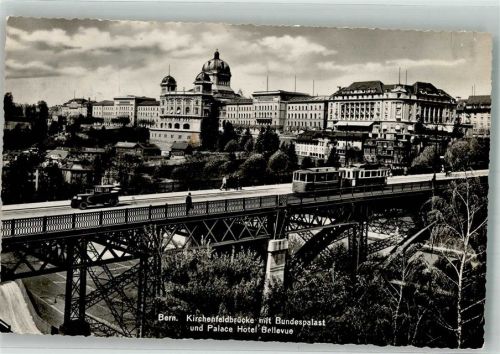 3000 Bern Berne 1948 Foto AK Auto Straßenbahn Kirchenfeldbrücke Bundespalast Hotel Bellevue