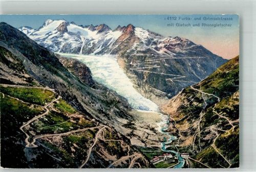 Furka Foto AK Vogelschau Furka- und Grimselstrasse