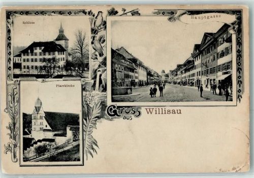 6130 Willisau 1911 Gebrauchsspuren Schloss Pfarrkirche Hauptgasse