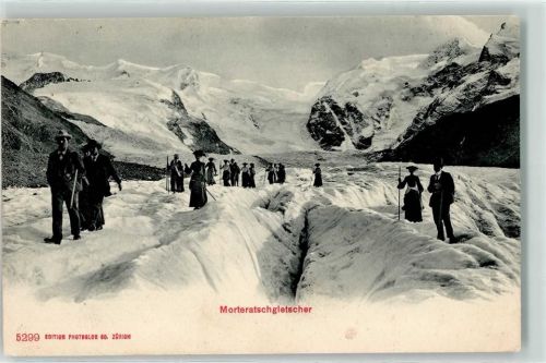 Morteratschgletscher 1906 - Wanderer im Schnee