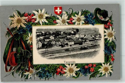 2710 Tavannes Prägedruck Bahnhof Lithographie