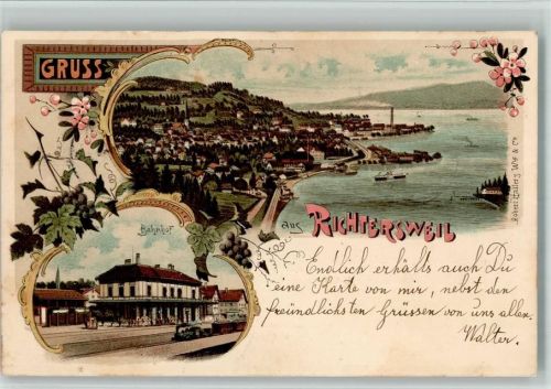 8805 Richterswil 1901 BOAKC Lithographie Bahnhof Eisenbahn