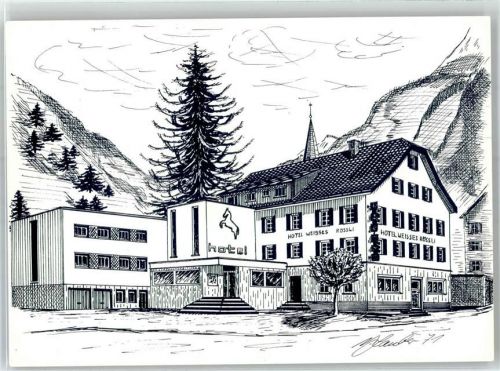 6487 Göschenen 1984 Künstlerkarte Hotel Weisses Rössli