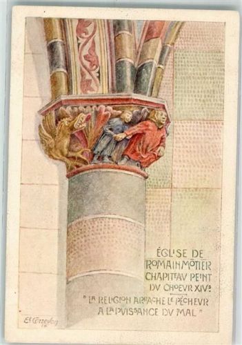 1323 Romainmôtier-Envy 1916 Künstlerkarte Kirche Kapitell Säule sign. Et. Conevon