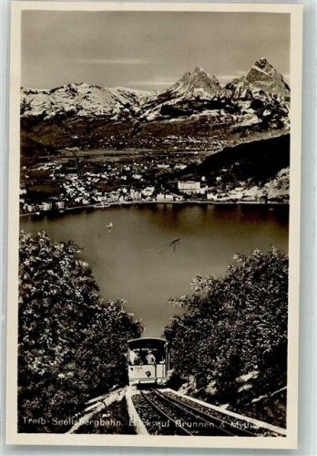 6440 Brunnen Foto AK Bergbahn elektrische Standseilbahn Treib-Seelisberg