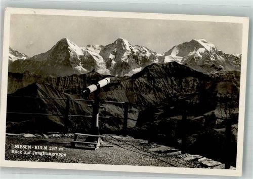 Niesen Foto AK Fernrohr Niesen - Kulm Blick auf Jungfrau