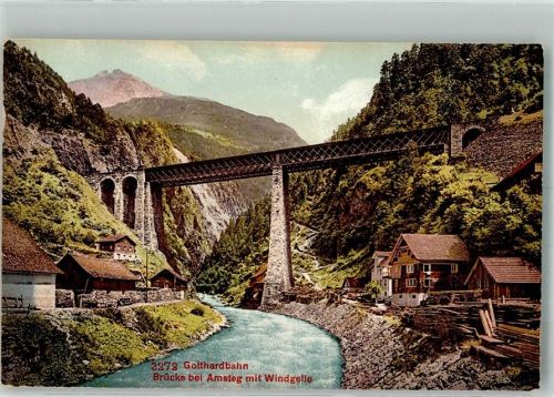 6474 Amsteg Foto AK Brücke Grotthardbahn