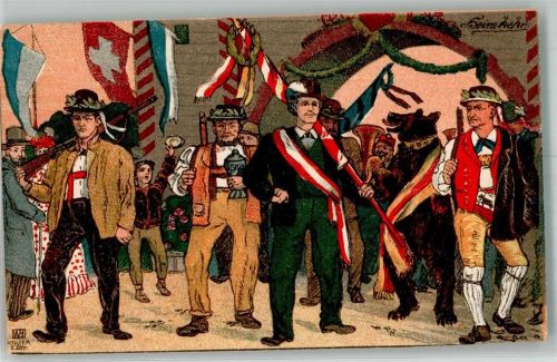 1911 Künstlersteindruck Festpostkarte Heimkehr Bär
