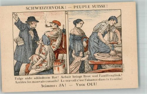 1924 Künstlerkarte Volksabstimmung Änderung des Fabrikgesetzes Arbeit bringt Brot