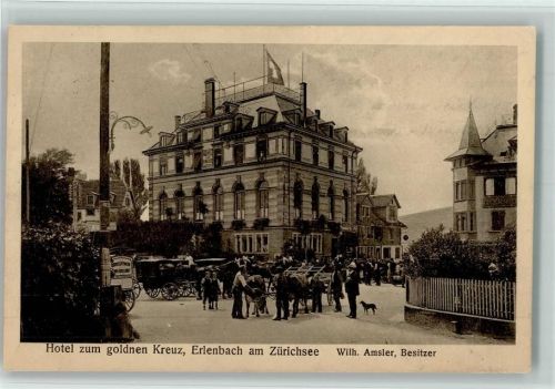 8703 Erlenbach ZH - 1914 Hotel zum goldenen Kreuz Perdekutschen