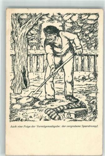 Künstlerkarte Vermögensabgabe Sparstrumpf vergraben