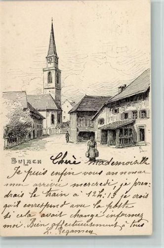 8180 Bülach - Strassenpartie mit ev. reformierter Kirche Zeichnung